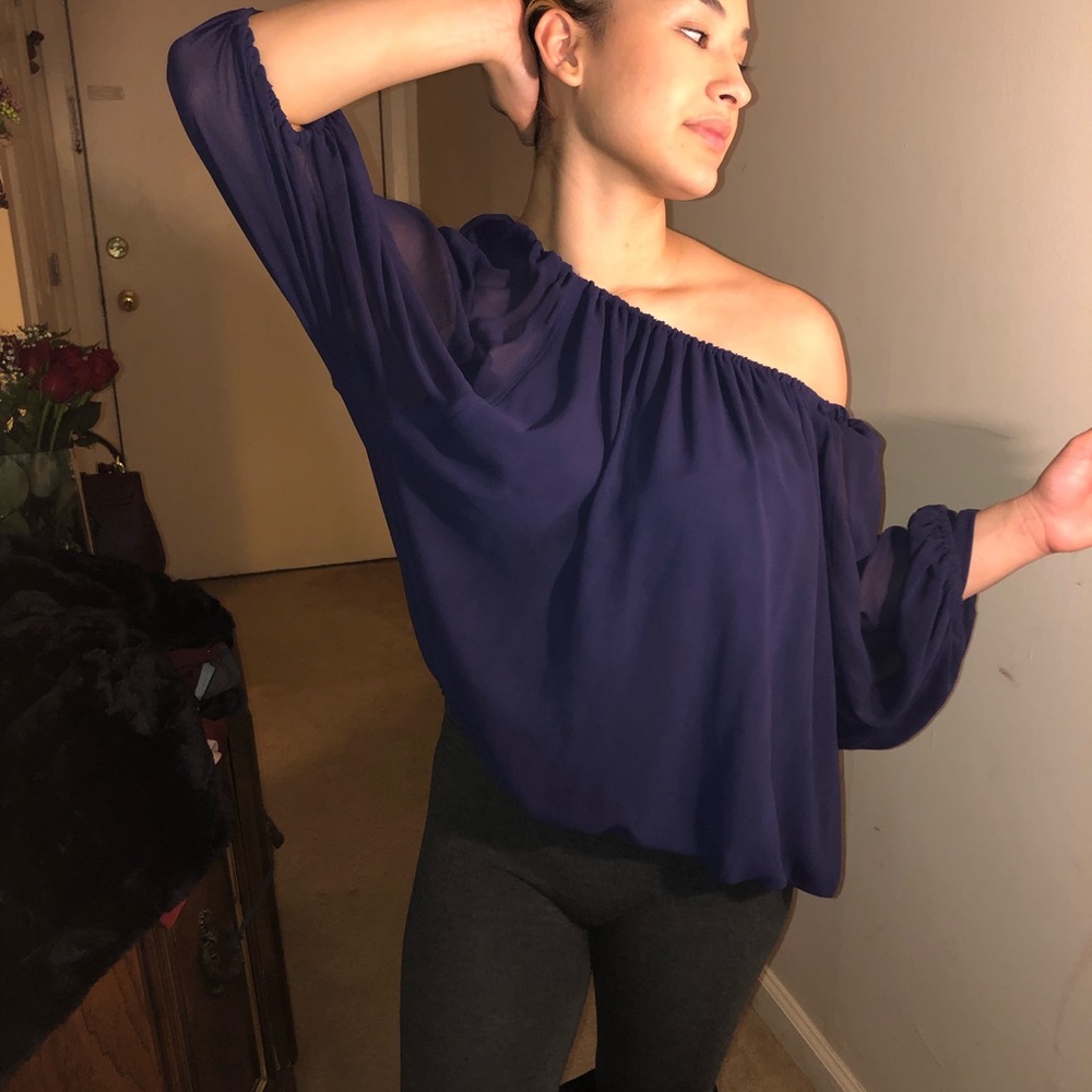 Off the shoulder navy blue shirt